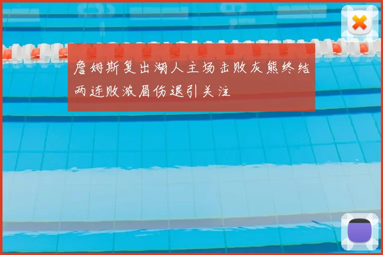 詹姆斯复出湖人主场击败灰熊终结两连败浓眉伤退引关注